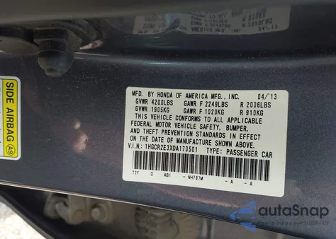 2013 Honda Accord Lx from USA, damaged, VIN 1HGCR2E3XDA170501